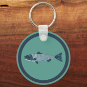 Blauwe Folk Art Forel/Zalm Sleutelhanger (Voorkant)