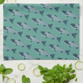 Blauwe Folk Art Forel/Zalm Theedoek (Gevouwen)