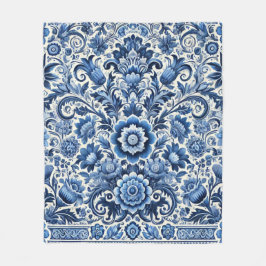 Blauwe folk bloemenpatroon fleece deken