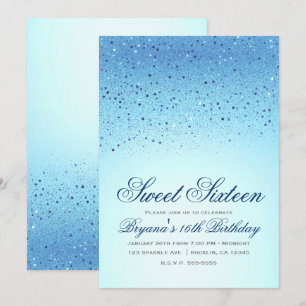 Blauwe Fonkelende Glitter Sweet 16 Verjaardagsfees Kaart