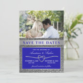 Blauwe Foto Bruiloft Save The Date (Staand voorkant)