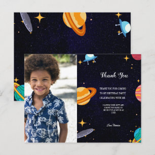 Blauwe foto ruimte verjaardagsfeest, bedankt briefkaart