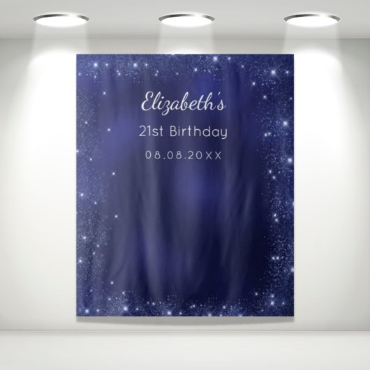 Blauwe foto van glitter op feestdag wandkleed