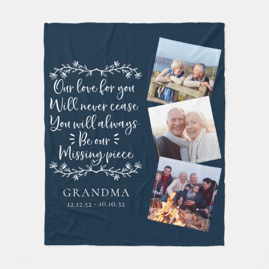 Blauwe foto's Memorial Keepsake Fleece Deken (Voorkant)