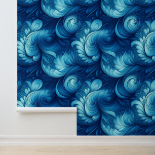 Blauwe fractale golven behang