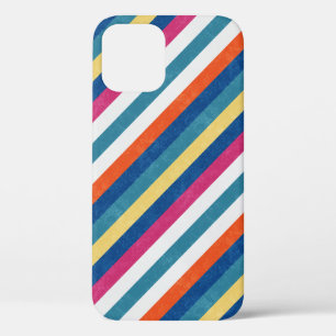 Blauwe frambozen Oranje geel witte strepen patroon iPhone 12 Hoesje