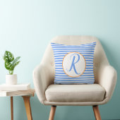 Blauwe Frame Monogram Letter Strepen Kussen (Stoel)