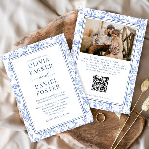 Blauwe Franse Bloem Foto QR Code Toile Uitnodiging