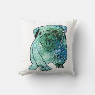 Blauwe Franse Bulldog Art Gooi Kussen