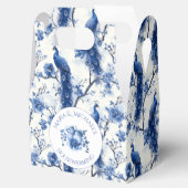 Blauwe Franse Chinoiserie Peacock bruiloft Bedankdoosjes (Geopend)
