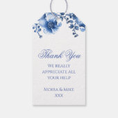 Blauwe Franse Chinoiserie Waterverf Pauw Cadeaulabel (Achterkant)