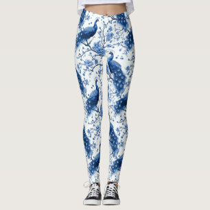  Blauwe Franse Chinoiserie Waterverf Pauw Leggings