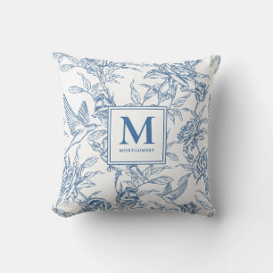 Blauwe Franse Toile Monogram Naam Kussen