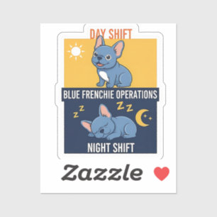 Blauwe Frenchie Dag- en Nachtdienst Grappig Ontwer Sticker