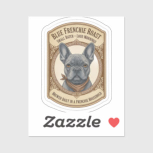 Blauwe Frenchie Roast Vintage Franse Bulldog Koffi Sticker