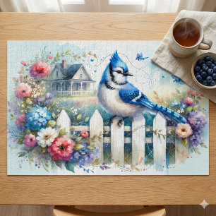 Blauwe Gaai Cottage Tuin Schutting Scene Legpuzzel