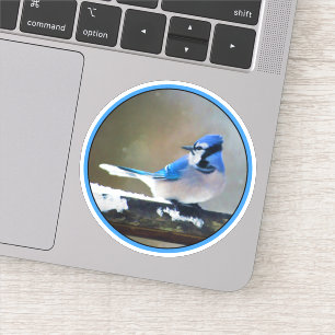 Blauwe Gaai Schilderij - Originele Vogel Kunst Sticker