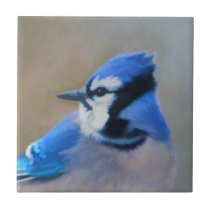 Blauwe Gaai Schilderij - Originele Vogel Kunst Tegeltje