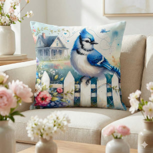 Blauwe Gaai Tuinhagescherm Scene Kussen