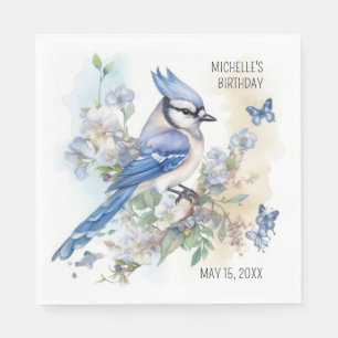 Blauwe Gaai Vogel Bloemen Lentebirthday Naam Servet