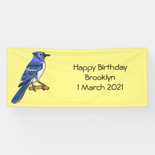 Blauwe gaai vogel cartoon illustratie spandoek
