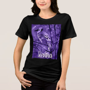 Blauwe Gaai Vogel Paarse Abstracte Kunst Persoonli Tri-Blend Shirt