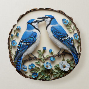 🌿 Blauwe Gaai Vogel Woonkamer Decor 🐦✨ Rond Kussen
