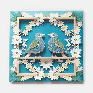 Blauwe Gaai Vogels Papier Kunst Magneet
