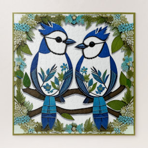 Blauwe Gaaien Papier Kunst Legpuzzel