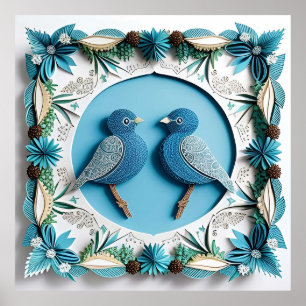 Blauwe Gaaien Papier Kunst Poster