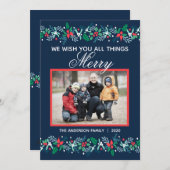 Blauwe Garland - Platte Kerstkaart (Voorkant / Achterkant)