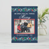 Blauwe Garland - Platte Kerstkaart (Staand voorkant)