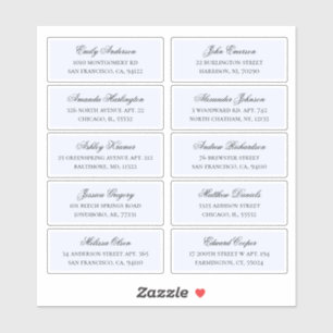 Blauwe gasten namen adres. Bruiloft verzendlabels Sticker