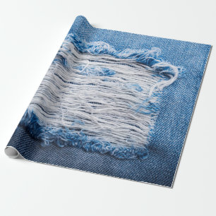 Blauwe gedraaide denim jeans textuur met ruimte vo cadeaupapier