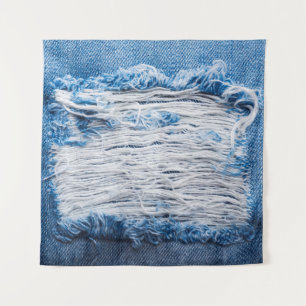 Blauwe gedraaide denim jeans textuur met ruimte vo wandkleed