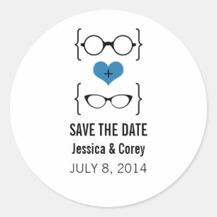Blauwe Geeks Bril Save the Date Stickers