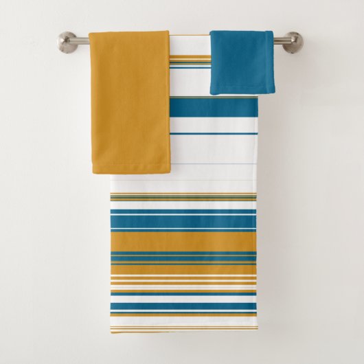 Blauwe geel en witte strepen bad handdoek (Insitu)