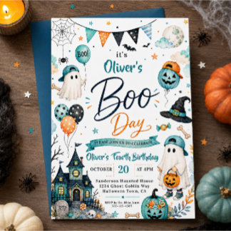 Blauwe Geest Boo Dag Halloween Jongens Verjaardag Kaart