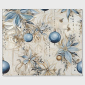 Blauwe  geïnspireerde bloemen cadeaupapier (Vlak)