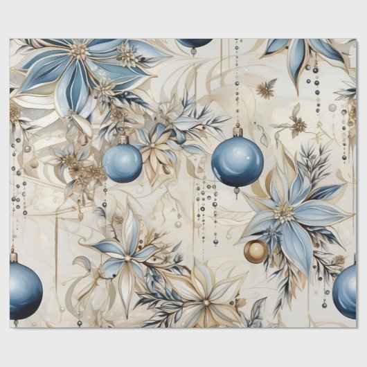 Blauwe  geïnspireerde bloemen cadeaupapier (Vlak)