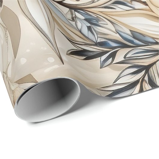 Blauwe  geïnspireerde bloemen cadeaupapier (Rol Hoek)