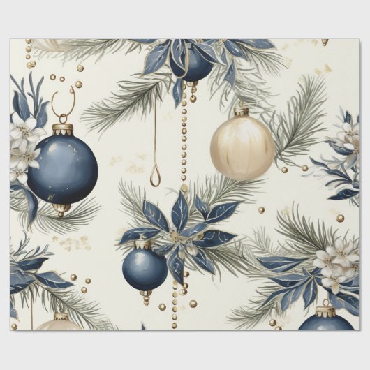 Blauwe  geïnspireerde bloemen cadeaupapier (Vlak)