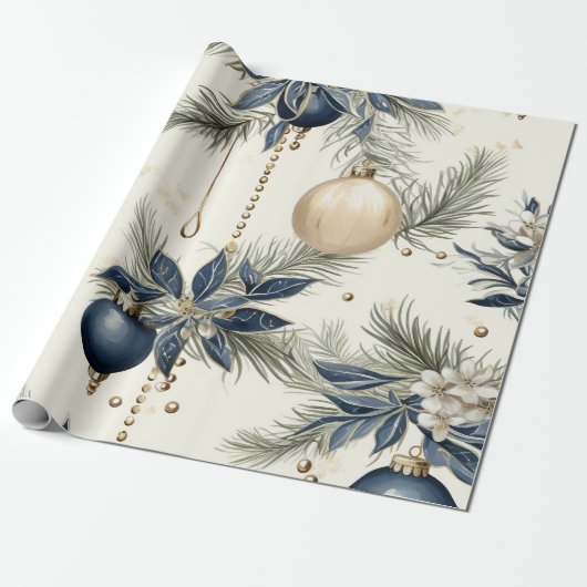 Blauwe  geïnspireerde bloemen cadeaupapier (Uitgerold)