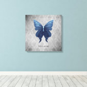 Blauwe gejuwelde vlinder canvas afdruk (Insitu (Houten vloer))