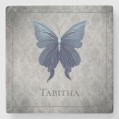 Blauwe gejuwelde vlinder stenen onderzetter (Voorkant)