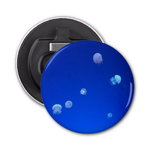 Blauwe gekweekte kwallen button flesopener (Voorkant)