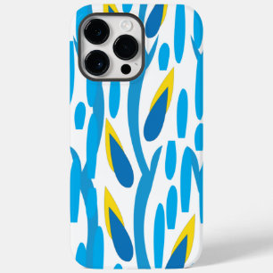 Blauwe gele Abstracte bladeren Trendy Chic Case-Mate iPhone 14 Pro Max Hoesje