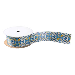 Blauwe Gele Azulejo Mediterranean Grosgrain Lint