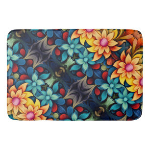 Blauwe Gele Bloemen Badmat