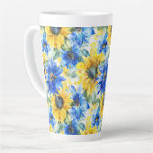 Blauwe Gele Bloemen Bruidsfeest Latte Mok (Linkerhoek)